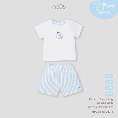 Bộ cộc cài vai trắng phối kẻ xanh Nous NB2S25-SC2-M05-PW-0M