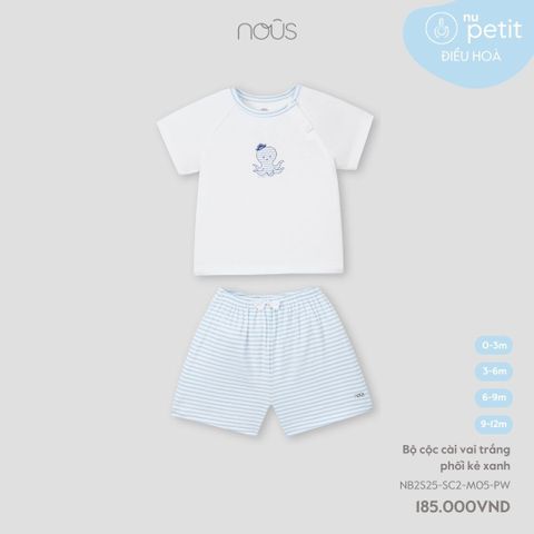 Bộ cộc cài vai trắng phối kẻ xanh Nous NB2S25-SC2-M05-PW-0M