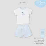 Bộ cộc cài vai trắng phối kẻ xanh Nous NB2S25-SC2-M05-PW-0M