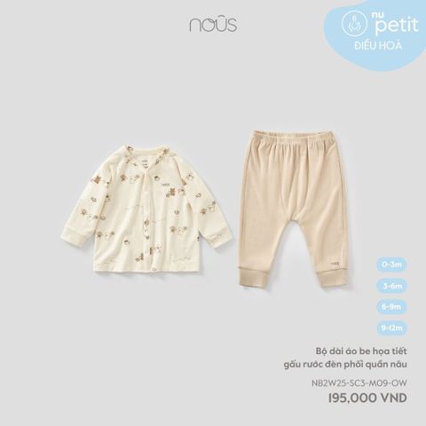 Bộ dài áo be họa tiết gấu rước đèn phối quần nâu Nous