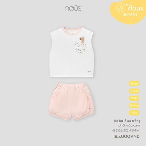 Bộ ba lỗ áo trắng phối màu cam Nous NB3S25-SC2-F15-PW-6M
