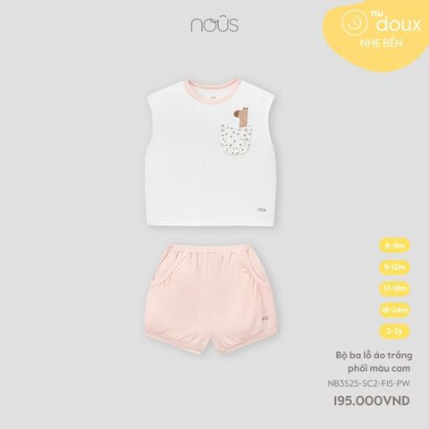 Bộ ba lỗ áo trắng phối màu cam Nous NB3S25-SC2-F15-PW-6M