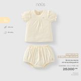 Bộ cộc tay màu be cài vai tay bồng quần bí Nous