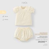Bộ cộc tay màu be cài vai tay bồng quần bí Nous