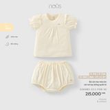 Bộ cộc tay màu be cài vai tay bồng quần bí Nous