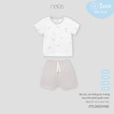 Bộ cộc cài thẳng áo trắng họa tiết phối quần xám Nous NB2S25-SC2-M14-OW-0M