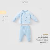 Bộ dài tay áo họa tiết chim xanh phối quần xanh da trời Nous