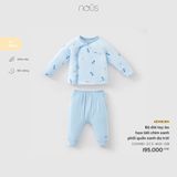 Bộ dài tay áo họa tiết chim xanh phối quần xanh da trời Nous