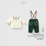 Quần yếm ca rô xanh lá thêu người tuyết kèm áo dài tay be Nous