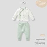 Bộ dài cài lệch áo trắng họa tiết Peter Pan phối quần xanh Nous