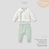 Bộ dài cài lệch áo trắng họa tiết Peter Pan phối quần xanh Nous