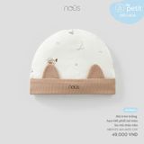 Mũ tròn trắng họa tiết phối tai mèo bo mũ màu nâu Nous