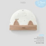 Mũ tròn trắng họa tiết phối tai mèo bo mũ màu nâu Nous