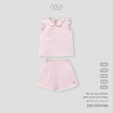 Bộ cộc tay cài lệch đính nơ kẻ caro hồng Nous NP3S25-SC2-F01-CM-6M
