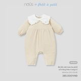 Bộ liền dài màu be phối cổ trắng thêu trang trí Nous