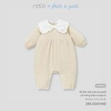 Bộ liền dài màu be phối cổ trắng thêu trang trí Nous