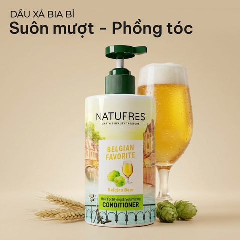  Dầu Xả Suôn Mượt, Phồng Tóc Chiết Xuất Bia Bỉ NATUFRES Belgian Favorite 