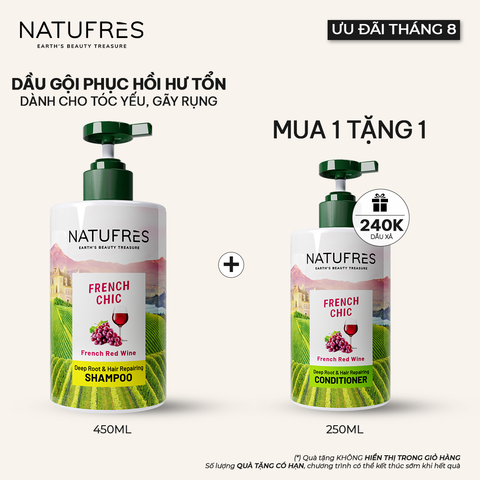  Dầu Gội Phục Hồi Hư Tổn Vang Đỏ Pháp NATUFRES French Chic 