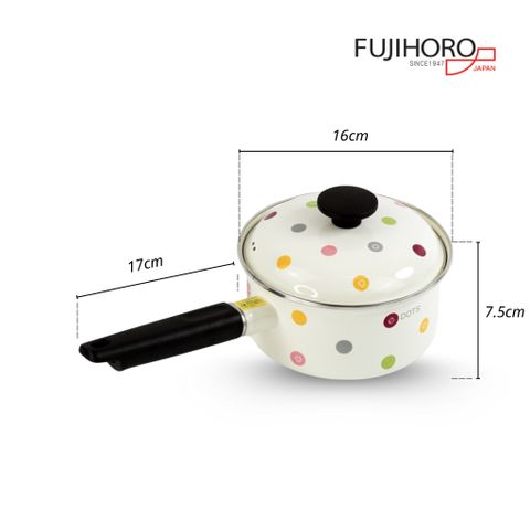 Nồi tay cầm tráng men Fujihoro EDVC-16S, hoa văn chấm bi, 16cm/1.8L