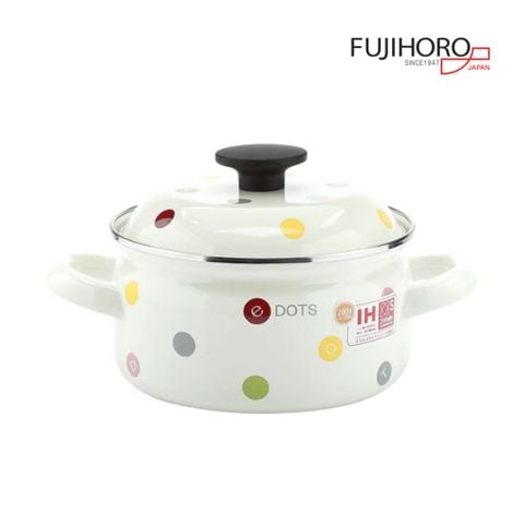 Nồi tráng men Fujihoro EDVC-18W, hoa văn chấm bi, 18cm/2.5L