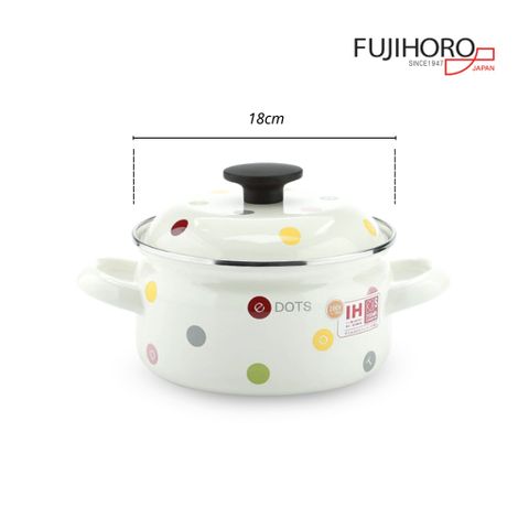 Nồi tráng men Fujihoro EDVC-18W, hoa văn chấm bi, 18cm/2.5L