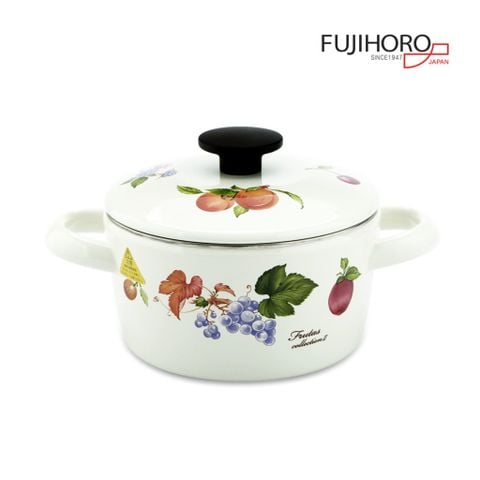 Nồi tráng men Fujihoro FRV-16W, hoa văn trái cây, 1.6L - Made in Thailand