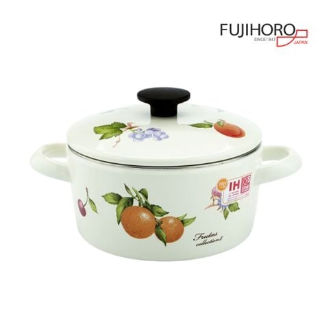 Nồi tráng men Fujihoro FRV-18W, hoa văn trái cây, 18cm/2.2L
