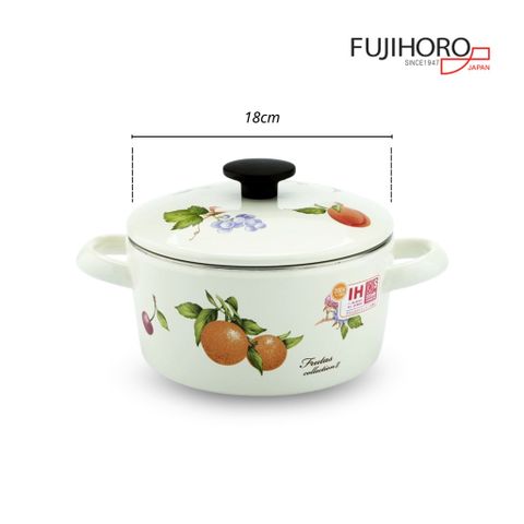 Nồi tráng men Fujihoro FRV-18W, hoa văn trái cây, 18cm/2.2L