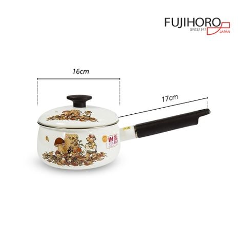 Nồi tay cầm tráng men Fujihoro FTCV-16S.HL, hoa văn con gấu, 16cm/1.4L