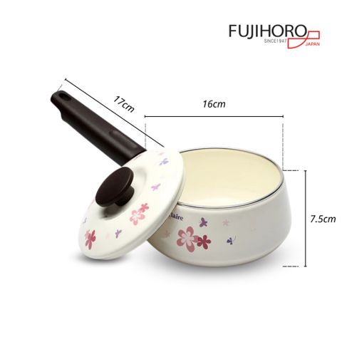Nồi tay cầm tráng men Fujihoro MCPV-16S, hoa văn hoa tím, 16cm/1.4L