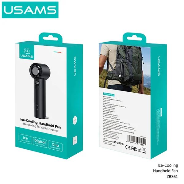 Quạt Mini Cầm Tay Sò Lạnh USAMS ZB361 7W (2000mAh, Digital Display, 14000RPM, 100-Speed Adjustment)