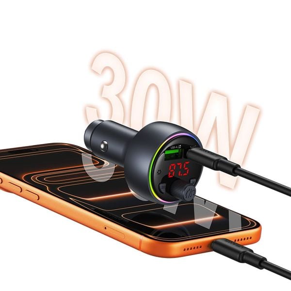 Tẩu Sạc Cho Ô Tô USAMS CC328 30W (1*Type-C + 1*USB-A port, Bluetooth v5.2, RGB Ambient Lighting, 2 Playback Modes​)