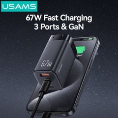 Củ Sạc Nhanh 2C+A USAMS CC272 / CC265 67W (GaN Charger, 3 Port, CC272 chân dẹp / CC265 chân tròn)