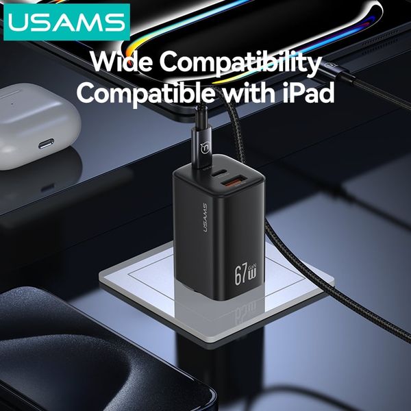 Củ Sạc Nhanh 2C+A USAMS CC272 / CC265 67W (GaN Charger, 3 Port, CC272 chân dẹp / CC265 chân tròn)