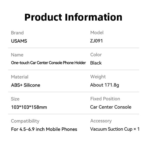 Giá Đỡ Điện Thoại Cho Ô Tô USAMS ZJ091 (Car Center Console Version, For 4.5-6.9