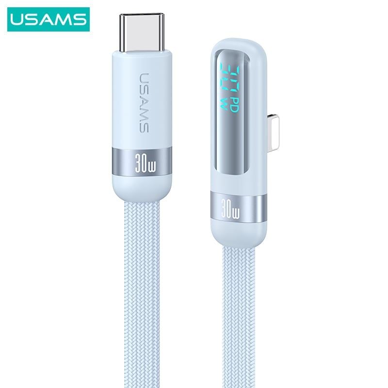 Cáp Sạc Nhanh C to Lightning USAMS SJ652 30W (Digital Display, 1.2m, 480Mbps, Right-angle cable)