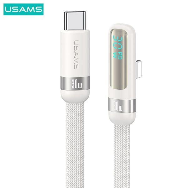 Cáp Sạc Nhanh C to Lightning USAMS SJ652 30W (Digital Display, 1.2m, 480Mbps, Right-angle cable)
