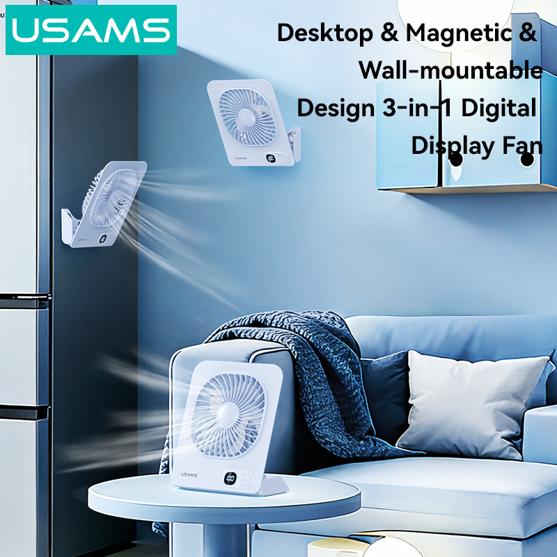 Quạt Để Bàn Kiêm Chân Đế Từ Tính USAMS ZB363 2.7W (2000mAh, 6H, 3-Speed Adjustment, Digital Display, 180° Adjustable)