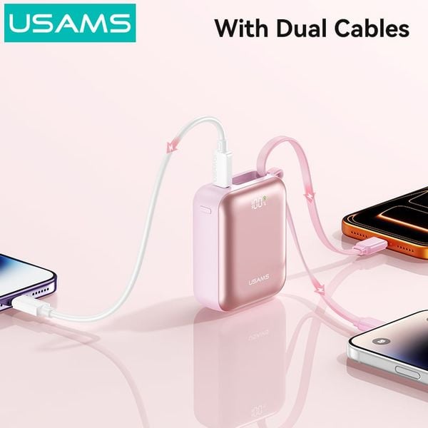 Pin Dự Phòng Kèm Cáp Type-C + Lightning USAMS CD278 PB98 G657-1 10000mAh 22.5W (Digital Display, CCC / 3C Certification)