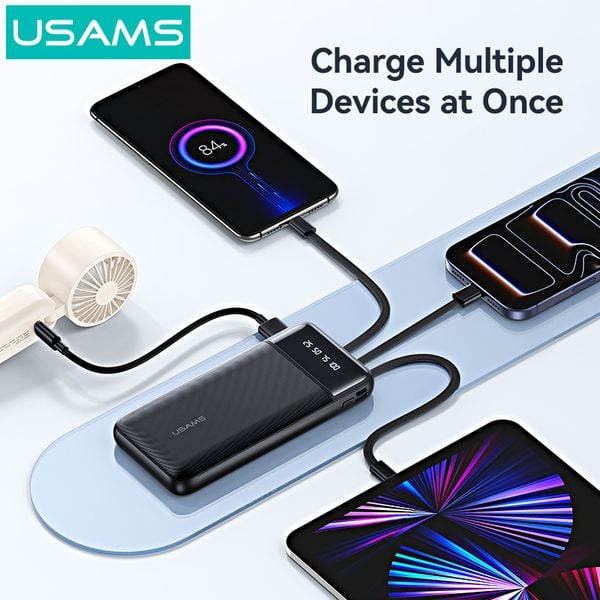 Pin Dự Phòng Kèm Cáp Type-C+Lightning+Micro USAMS CD273 10000mAh 10W (CCC / 3C Certification, LED Display)