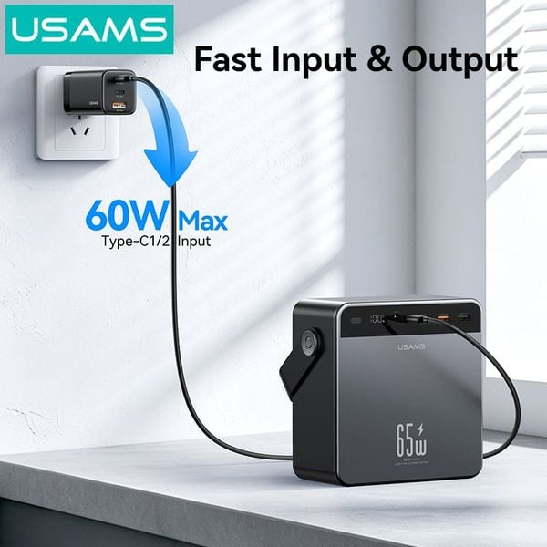 Pin Dự Phòng USAMS CD270 80000mAh 65W (2*Type-C + 2*USB-A port, Digital Display)