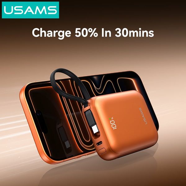 Pin Dự Phòng USAMS CD258 10000mAh 20W (With Built-in Type-C + Lighting cable, Digital Display, 3C Certification)