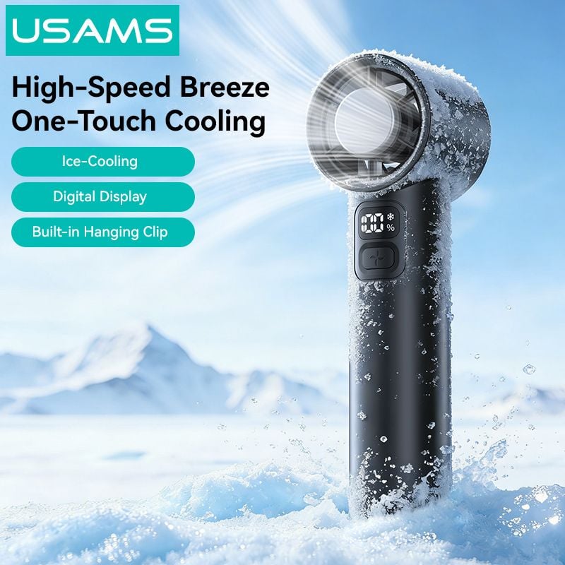 Quạt Mini Cầm Tay Sò Lạnh USAMS ZB361 7W (2000mAh, Digital Display, 14000RPM, 100-Speed Adjustment)