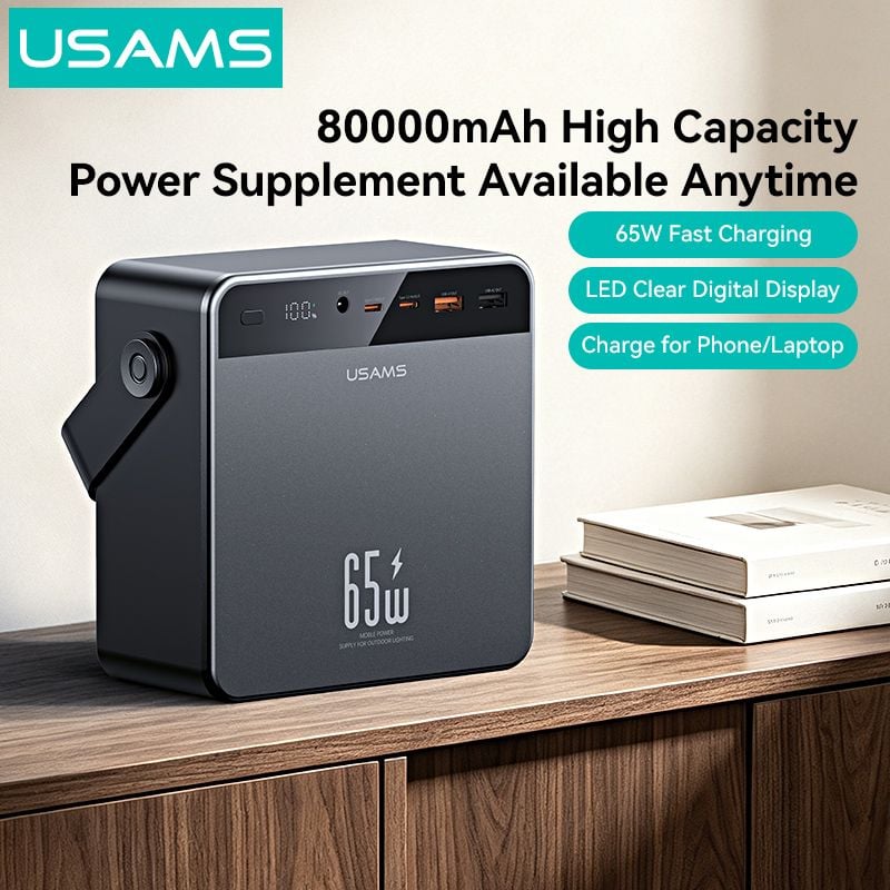 Pin Dự Phòng USAMS CD270 80000mAh 65W (2*Type-C + 2*USB-A port, Digital Display)