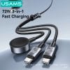 Cáp Sạc Nhanh C to 2C+Apple Watch Wireless Charger USAMS SJ785 72W (1.2m, 480Mbps)