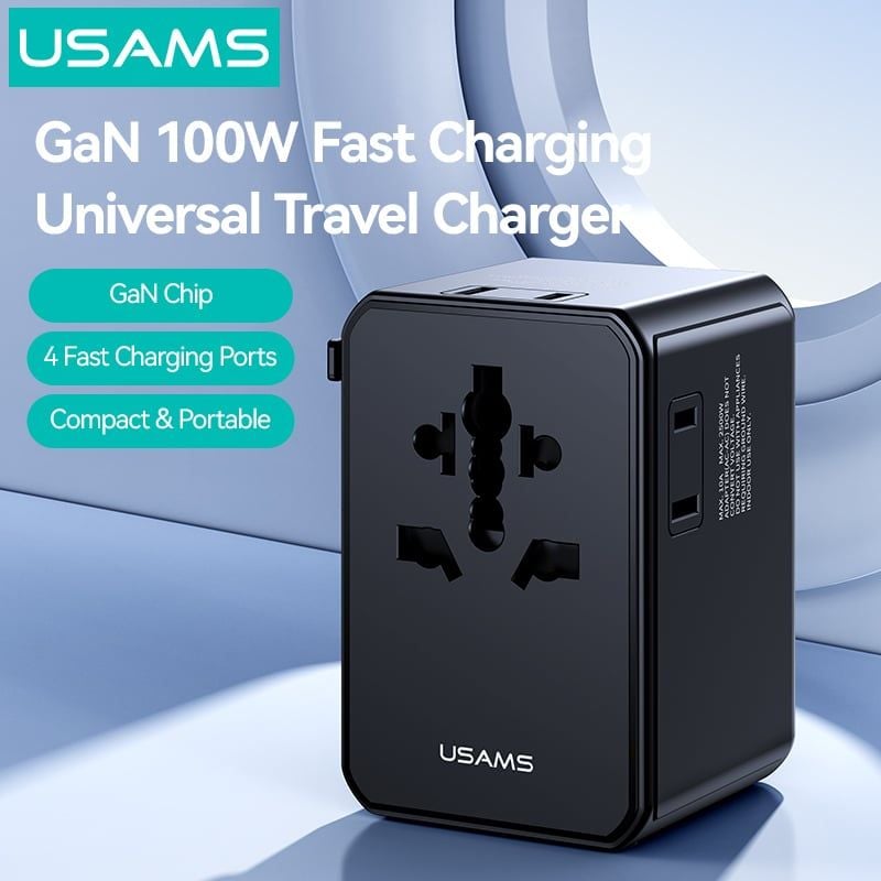 Củ Sạc Du Lịch Toàn Cầu Đa Năng USAMS CC334 T72 100W (3*Type-C + 1*USB-A ports, US/AU/UK/EU)