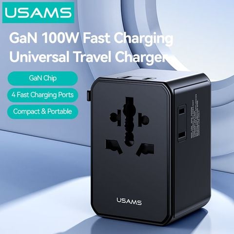 Củ Sạc Du Lịch Toàn Cầu Đa Năng USAMS CC334 T72 100W (3*Type-C + 1*USB-A ports, US/AU/UK/EU)