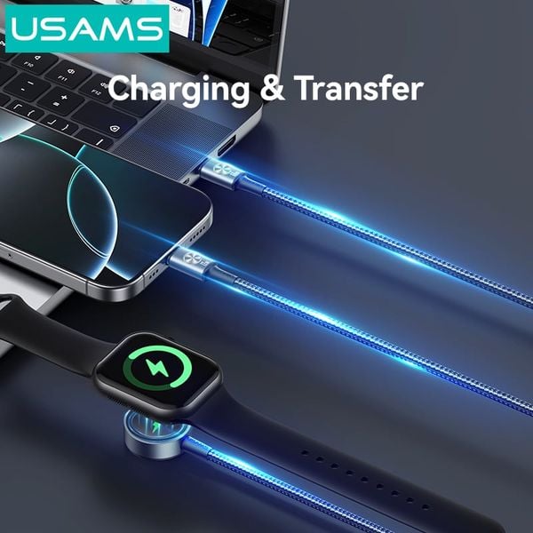 Cáp Sạc Nhanh C to 2C+Apple Watch Wireless Charger USAMS SJ785 72W (1.2m, 480Mbps)