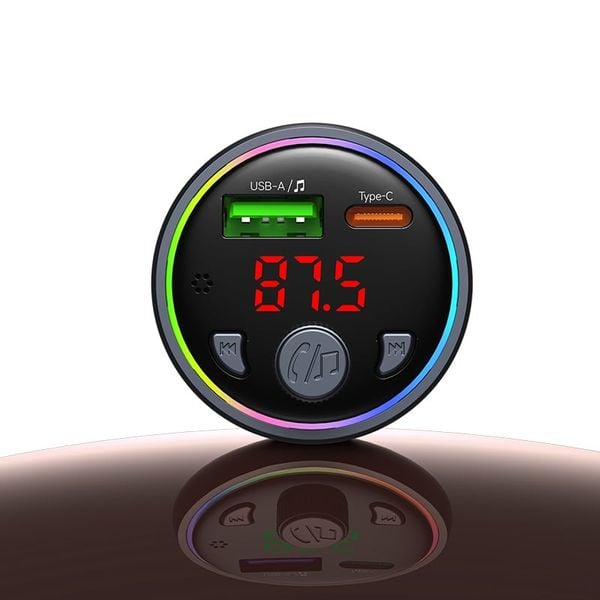 Tẩu Sạc Cho Ô Tô USAMS CC328 30W (1*Type-C + 1*USB-A port, Bluetooth v5.2, RGB Ambient Lighting, 2 Playback Modes​)