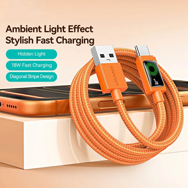 Cáp Sạc Nhanh USB to Type-C USAMS SJ772 U92 3A (1.2m, 480Mbps, with Light)